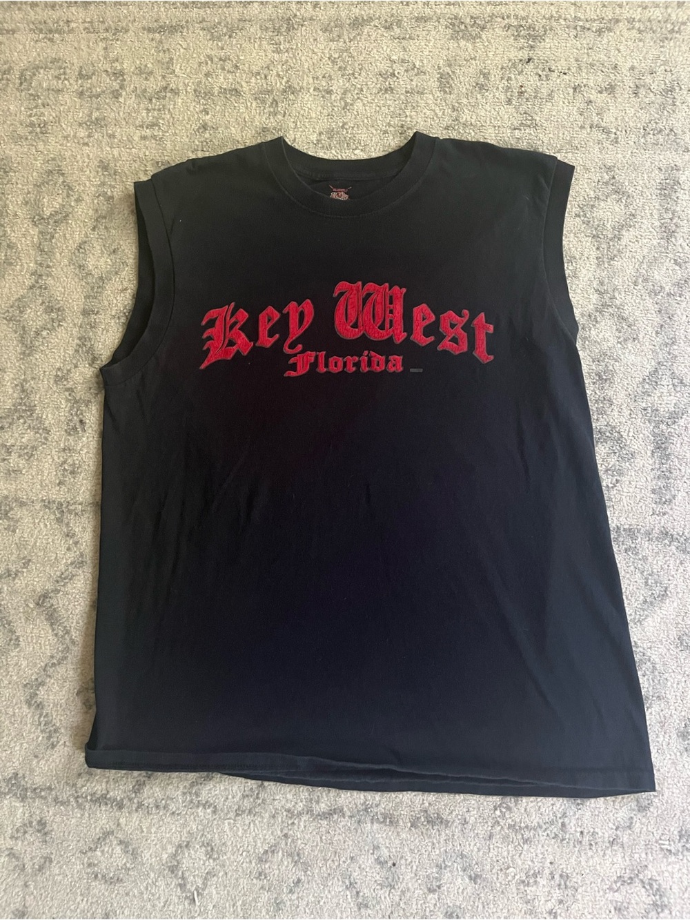 Vintage Fruit Of The Loom Tank XL Black Biker shirt red gothic letters Key West